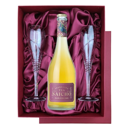 Saicho Darjeeling Sparkling Tea 75cl in Red Luxury Presentation Set With Flutes